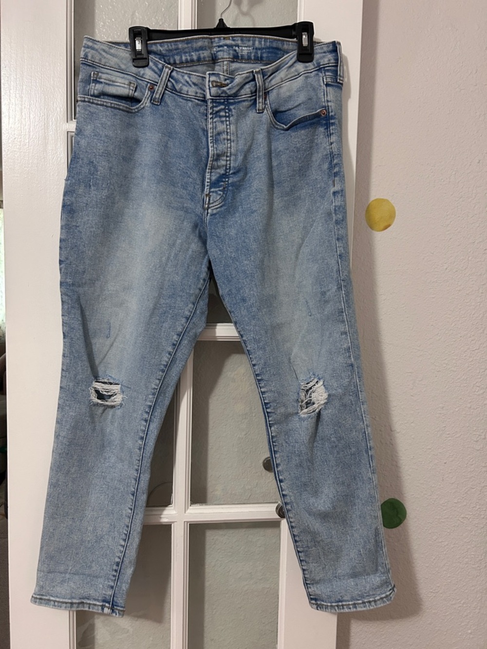 Old Navy Light Wash Slim Straight Distressed Jeans